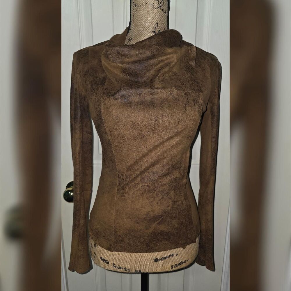 BNCI Women’s Brown Faux Suede Side Zip Up, Long Sleeve Jacket Extra Small